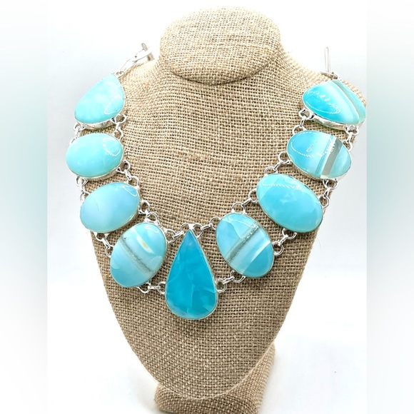 Light Blue Botswana Agate Statement Necklace - Picture 6 of 10